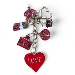 Cute heart shaped bag charm keychain red and gold